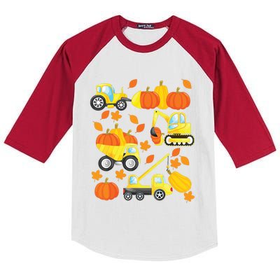 Excavator Construction Vehicles Pumpkin Halloween Boy Kids Kids Colorblock Raglan Jersey