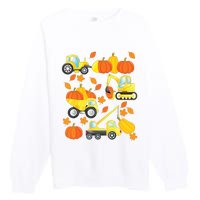 Excavator Construction Vehicles Pumpkin Halloween Boy Kids Premium Crewneck Sweatshirt