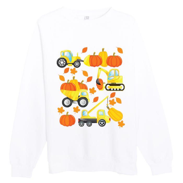 Excavator Construction Vehicles Pumpkin Halloween Boy Kids Premium Crewneck Sweatshirt