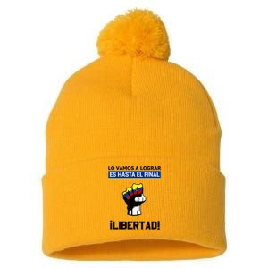 Estoy Con Venezuela Hasta El Final Proud Venezuelan Libre Pom Pom 12in Knit Beanie