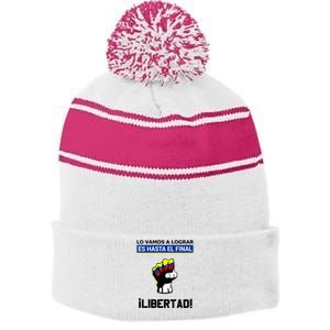 Estoy Con Venezuela Hasta El Final Proud Venezuelan Libre Stripe Pom Pom Beanie