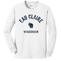 Eau Claire Wisconsin Wi Vintage 70s Sports Design Kids Long Sleeve Shirt