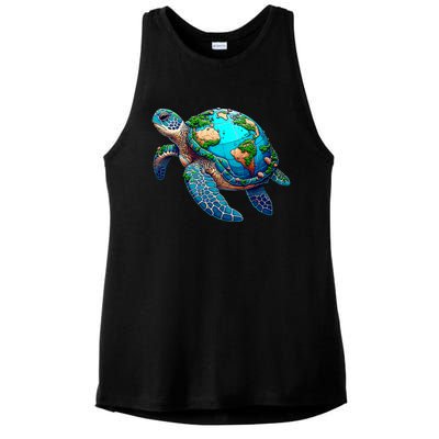 Earth Day 2024 Restore Earth Sea Turtle Art Save The Planet Ladies PosiCharge Tri-Blend Wicking Tank