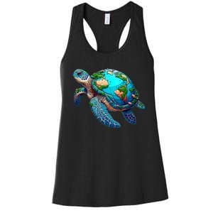 Earth Day 2024 Restore Earth Sea Turtle Art Save The Planet Women's Racerback Tank