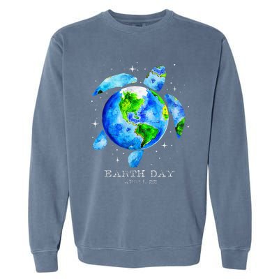 Earth Day 2024 Restore Earth Sea Turtle Art Save The Planet Gift Garment-Dyed Sweatshirt