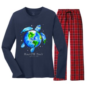 Earth Day 2024 Restore Earth Sea Turtle Art Save The Planet Women's Long Sleeve Flannel Pajama Set 