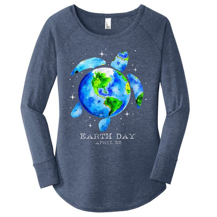 Earth Day 2024 Restore Earth Sea Turtle Art Save The Planet Women's Perfect Tri Tunic Long Sleeve Shirt