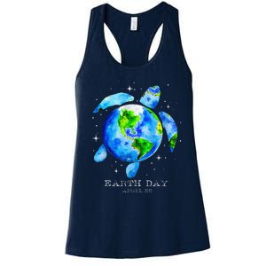 Earth Day 2024 Restore Earth Sea Turtle Art Save The Planet Women's Racerback Tank