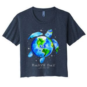 Earth Day 2024 Restore Earth Sea Turtle Art Save The Planet Women's Crop Top Tee