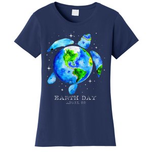 Earth Day 2024 Restore Earth Sea Turtle Art Save The Planet Women's T-Shirt