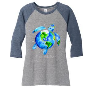 Earth Day 2024 Restore Earth Sea Turtle Art Save The Planet Women's Tri-Blend 3/4-Sleeve Raglan Shirt