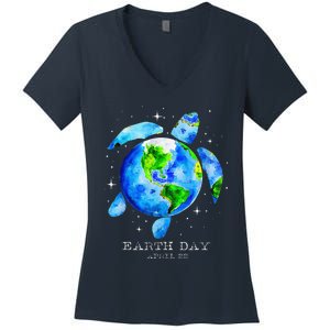 Earth Day 2024 Restore Earth Sea Turtle Art Save The Planet Women's V-Neck T-Shirt