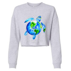 Earth Day 2024 Restore Earth Sea Turtle Art Save The Planet Cropped Pullover Crew