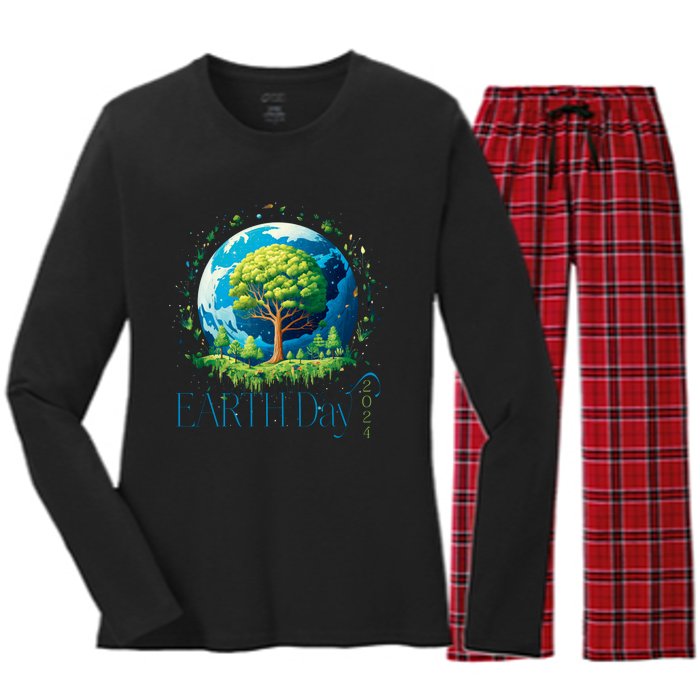 Earth Day 2024 Environmental International Awareness Women's Long Sleeve Flannel Pajama Set 