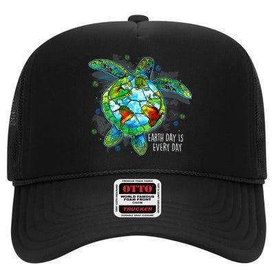 Earth Day 2024 Restore Recycle Sea Turtle Save The Planet High Crown Mesh Back Trucker Hat