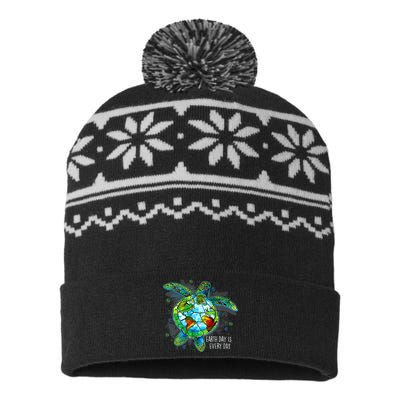 Earth Day 2024 Restore Recycle Sea Turtle Save The Planet USA-Made Snowflake Beanie