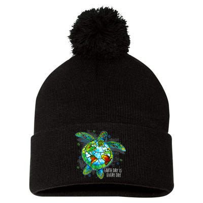 Earth Day 2024 Restore Recycle Sea Turtle Save The Planet Pom Pom 12in Knit Beanie