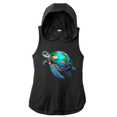 Earth Day 2024 Restore Earth Sea Turtle Art Save The Planet Ladies PosiCharge Tri-Blend Wicking Draft Hoodie Tank