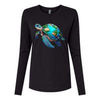 Earth Day 2024 Restore Earth Sea Turtle Art Save The Planet Womens Cotton Relaxed Long Sleeve T-Shirt