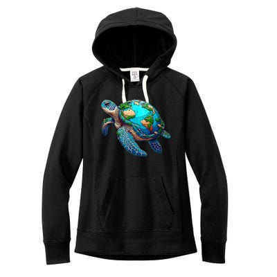 Earth Day 2024 Restore Earth Sea Turtle Art Save The Planet Women's Fleece Hoodie