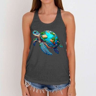 Earth Day 2024 Restore Earth Sea Turtle Art Save The Planet Women's Knotted Racerback Tank