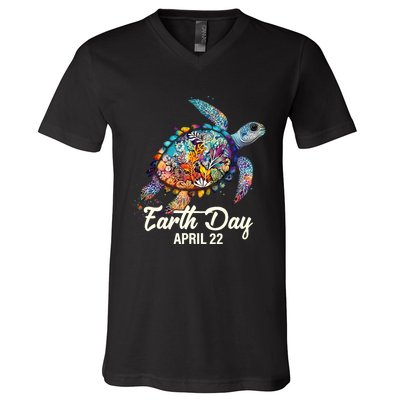 Earth Day 2024 Restore Earth Sea Turtle Art Save The Planet V-Neck T-Shirt