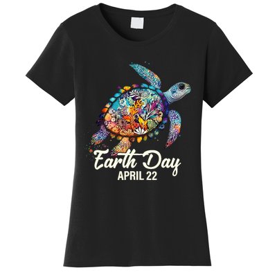 Earth Day 2024 Restore Earth Sea Turtle Art Save The Planet Women's T-Shirt