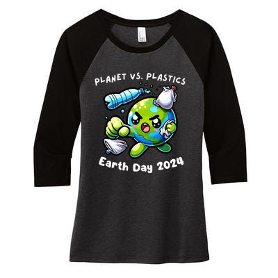 Earth Day 2024 Planet Vs Plastics Women's Tri-Blend 3/4-Sleeve Raglan Shirt