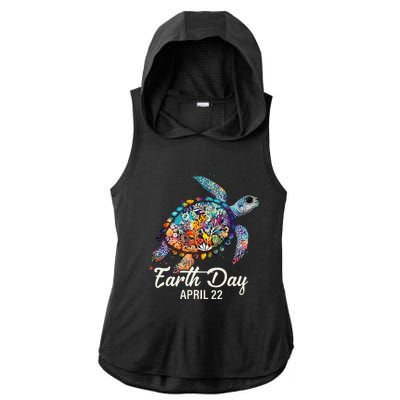 Earth Day 2024 Restore Earth Sea Turtle Art Save The Planet Ladies PosiCharge Tri-Blend Wicking Draft Hoodie Tank