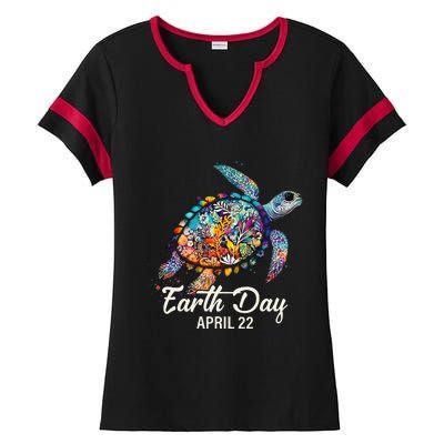 Earth Day 2024 Restore Earth Sea Turtle Art Save The Planet Ladies Halftime Notch Neck Tee