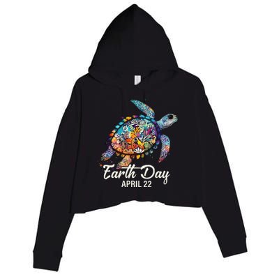 Earth Day 2024 Restore Earth Sea Turtle Art Save The Planet Crop Fleece Hoodie