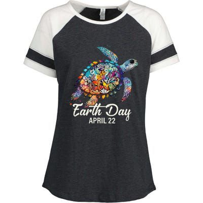 Earth Day 2024 Restore Earth Sea Turtle Art Save The Planet Enza Ladies Jersey Colorblock Tee