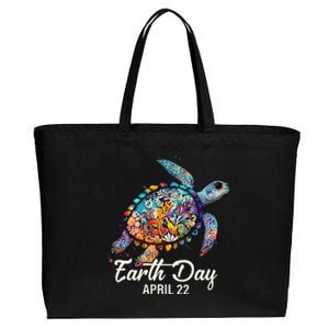 Earth Day 2024 Restore Earth Sea Turtle Art Save The Planet Cotton Canvas Jumbo Tote