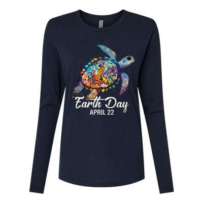 Earth Day 2024 Restore Earth Sea Turtle Art Save The Planet Womens Cotton Relaxed Long Sleeve T-Shirt