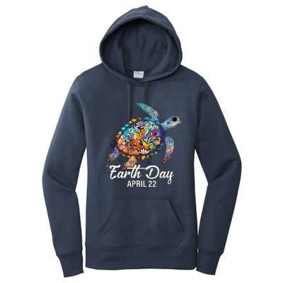 Earth Day 2024 Restore Earth Sea Turtle Art Save The Planet Women's Pullover Hoodie