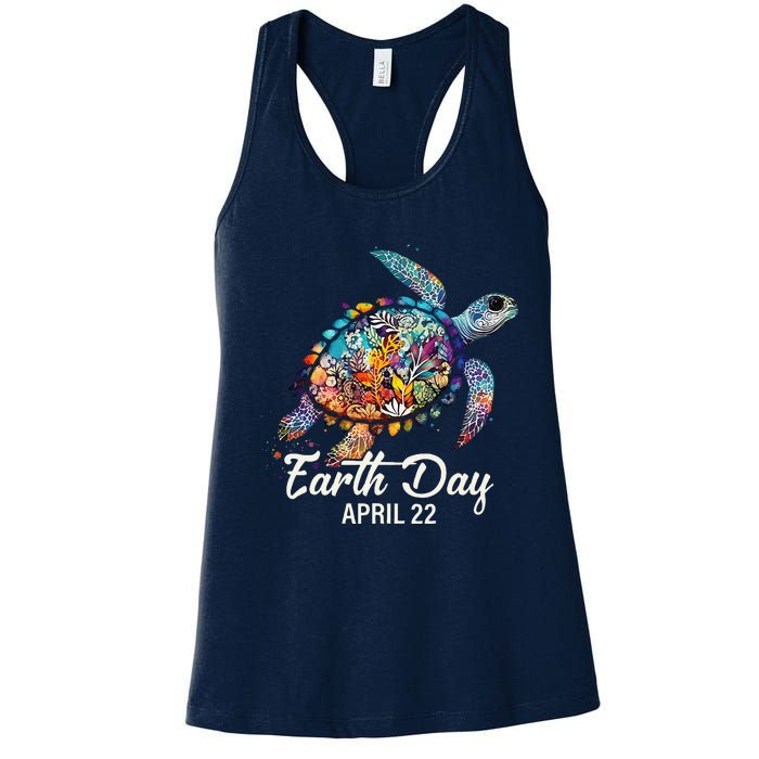 Earth Day 2024 Restore Earth Sea Turtle Art Save The Planet Women's Racerback Tank