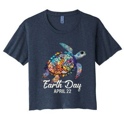 Earth Day 2024 Restore Earth Sea Turtle Art Save The Planet Women's Crop Top Tee