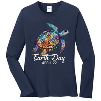 Earth Day 2024 Restore Earth Sea Turtle Art Save The Planet Ladies Long Sleeve Shirt