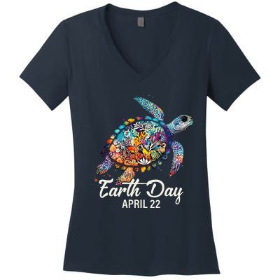 Earth Day 2024 Restore Earth Sea Turtle Art Save The Planet Women's V-Neck T-Shirt