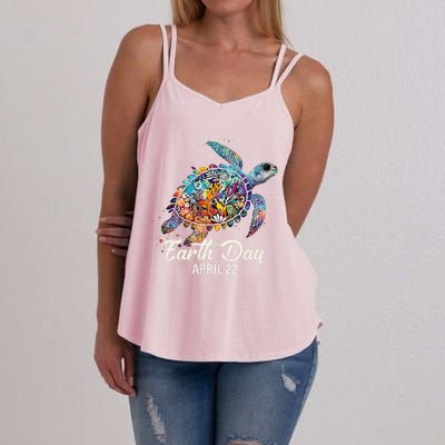 Earth Day 2024 Restore Earth Sea Turtle Art Save The Planet Women's Strappy Tank