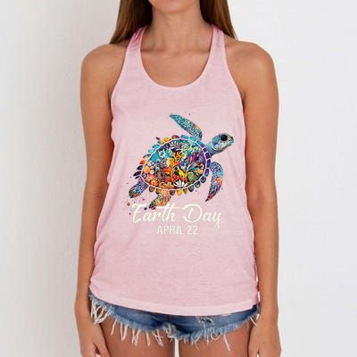 Earth Day 2024 Restore Earth Sea Turtle Art Save The Planet Women's Knotted Racerback Tank