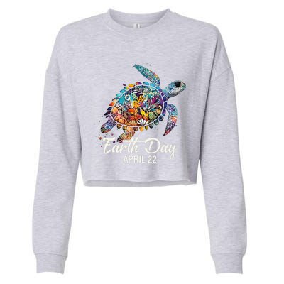 Earth Day 2024 Restore Earth Sea Turtle Art Save The Planet Cropped Pullover Crew