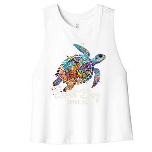 Earth Day 2024 Restore Earth Sea Turtle Art Save The Planet Women's Racerback Cropped Tank