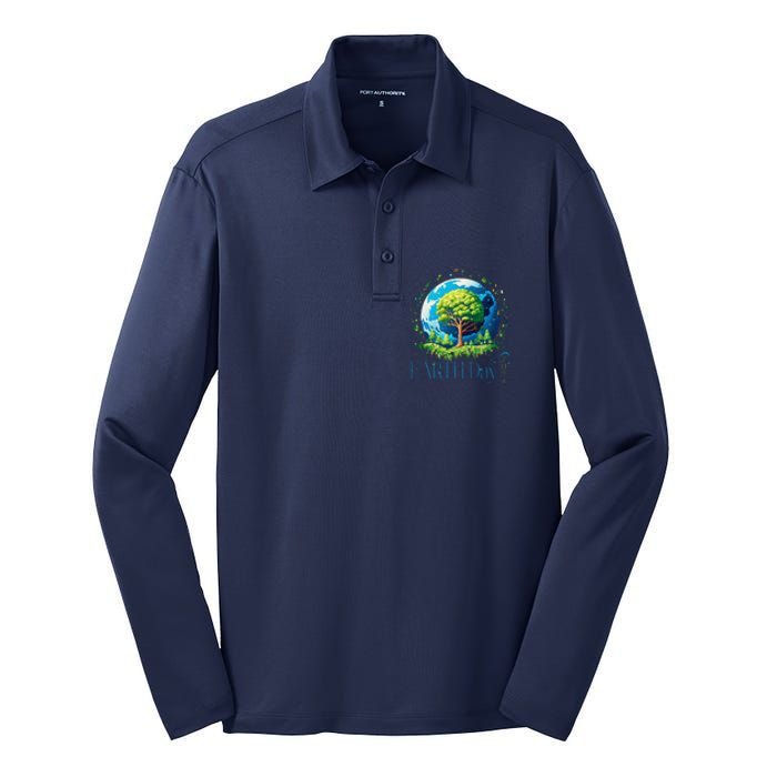 Earth Day 2024 Environmental International Awareness Silk Touch Performance Long Sleeve Polo