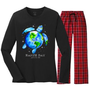 Earth Day 22 April 2024 Restore Earth Sea Turtle Art Save The Planet Women's Long Sleeve Flannel Pajama Set 