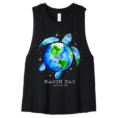 Earth Day 2024 Restore Earth Sea Turtle Art Save The Planet Women's Racerback Cropped Tank