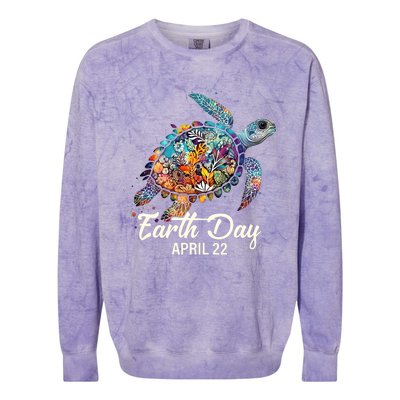 Earth Day 2024 Restore Earth Sea Turtle Art Save The Planet Colorblast Crewneck Sweatshirt