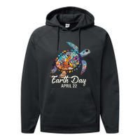 Earth Day 2024 Restore Earth Sea Turtle Art Save The Planet Performance Fleece Hoodie