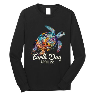 Earth Day 2024 Restore Earth Sea Turtle Art Save The Planet Long Sleeve Shirt