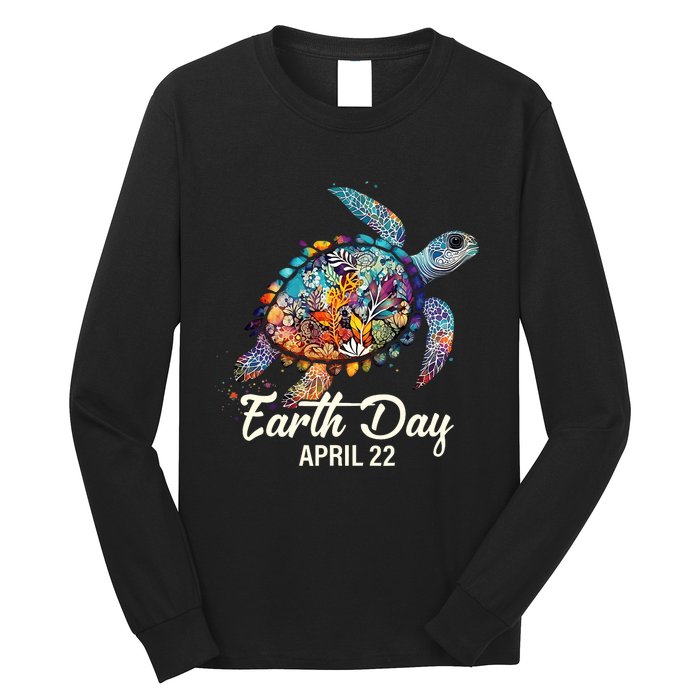 Earth Day 2024 Restore Earth Sea Turtle Art Save The Planet Long Sleeve Shirt